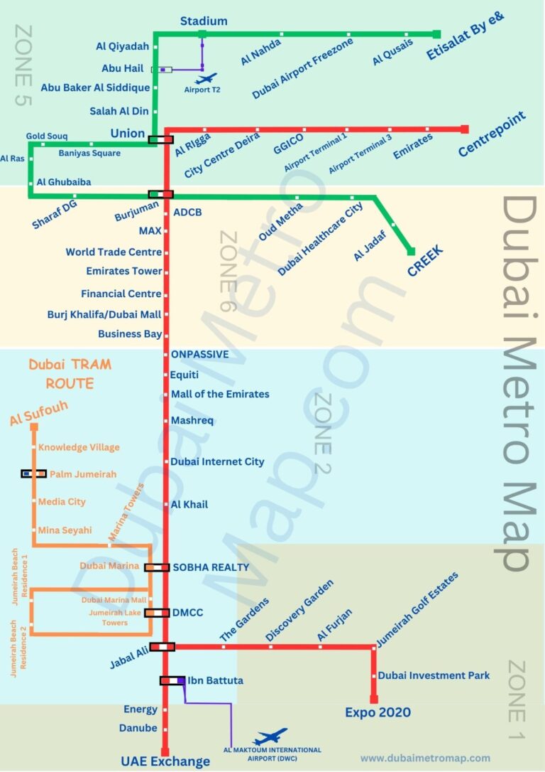 Dubai Metro Map 2024 | Stations, Route & Timings