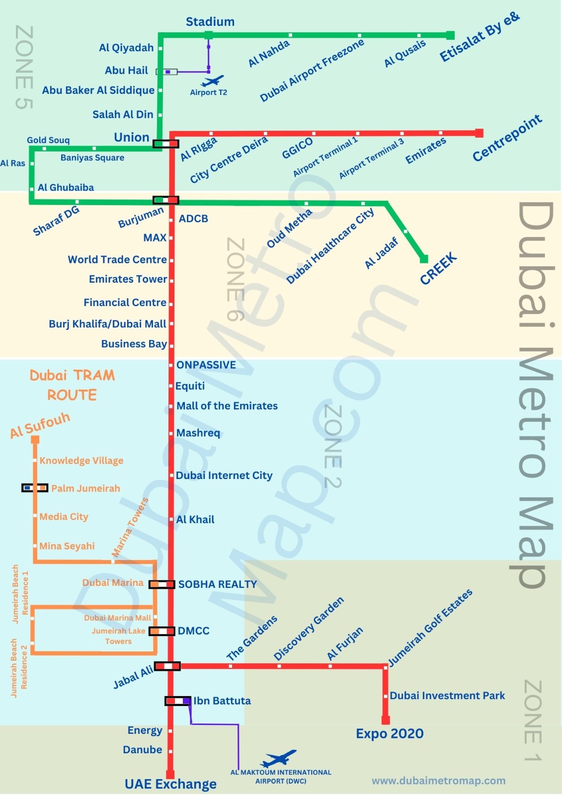 Dubai Metro Map Latest and Dubai Tram Map with stations